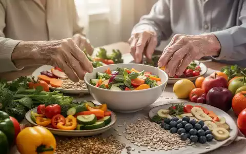 Eine Nahaufnahme einer gesunden Mahlzeit mit bunten Früchten und Gemüse, während Hände nach einer Schale greifen. - Foto: über boerse-global.de