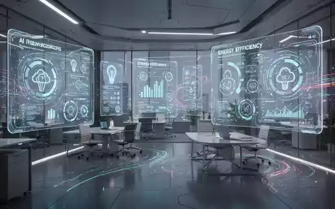 Futuristisches Büro mit transparenten Bildschirmen, die KI-Schnittstellen zur Ressourcen- und Energiesteuerung anzeigen. - Foto: über boerse-global.de