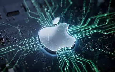 Leuchtendes Apple-Logo auf einer Platine, umgeben von abstrakten digitalen Linien, symbolisiert Software-Updates und Sicherheit. - Foto: über boerse-global.de