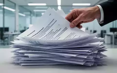 Nahaufnahme von gestapelten deutschen Rechtsdokumenten und einer Hand, die sie sortiert, mit einem unscharfen Büro im Hintergrund. - Foto: über boerse-global.de