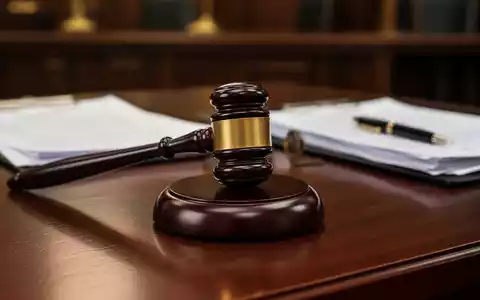 Ein Gavel liegt auf einem dunklen Holztisch in einem Gerichtssaal, umgeben von verschwommenen Rechtsdokumenten. - Foto: über boerse-global.de