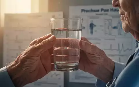 Eine ältere Hand hält ein Glas Wasser, im Hintergrund verschwommene medizinische Diagramme. - Foto: über boerse-global.de