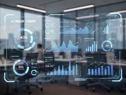 Leuchtendes digitales Interface mit KI-Aufgabenmetriken und Kreditverbrauch vor modernem Bürohintergrund. - Foto: über boerse-global.de