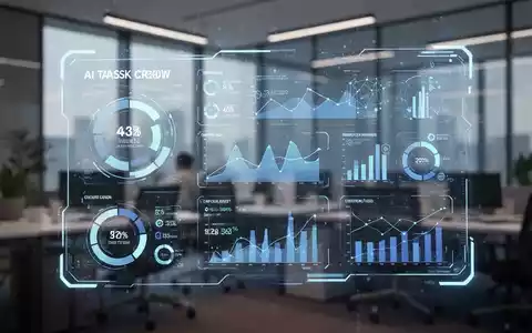 Leuchtendes digitales Interface mit KI-Aufgabenmetriken und Kreditverbrauch vor modernem Bürohintergrund. - Foto: über boerse-global.de
