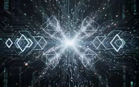Abstraktes Bild mit leuchtenden geometrischen Mustern und Leiterplattenelementen, die Quantencomputing und Datensicherheit symbolisieren. - Foto: über boerse-global.de