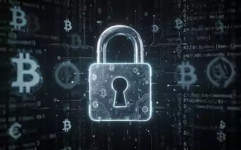 Leuchtendes digitales Vorhängeschloss vor verschwommenem Hintergrund mit Kryptowährungssymbolen und Code, symbolisiert digitale Sicherheit und Cyber-Bedrohungen. - Foto: über boerse-global.de