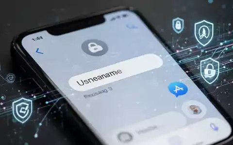Smartphone-Bildschirm mit Messaging-App, Benutzernameneingabe und abstrakten digitalen Privatsphäre-Elementen. - Foto: über boerse-global.de