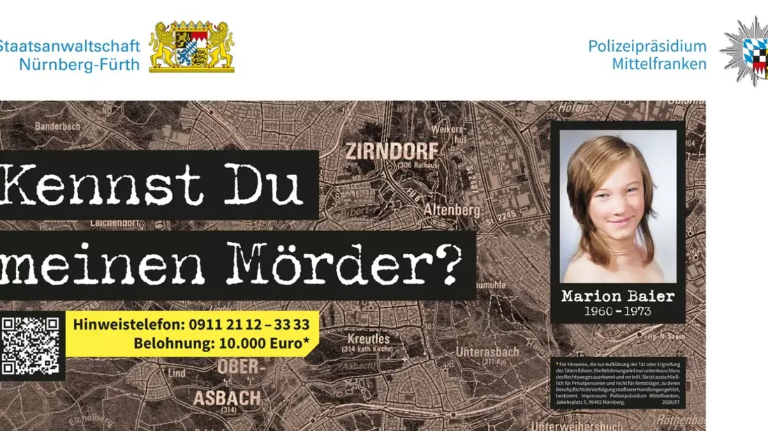 POL-MFR: (610) Mordfall Marion Baier - Plakat-Aktion unweit des Tatorts - Bild: presseportal.de