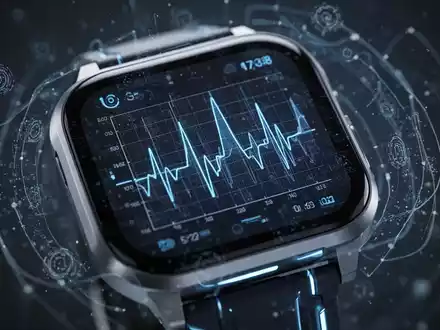 Nahaufnahme eines Smartwatch-Bildschirms mit komplexem medizinischen Diagramm und KI-generierten Mustern, Symbol für Gesundheitsüberwachung. - Foto: über boerse-global.de