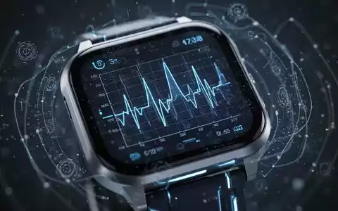 Nahaufnahme eines Smartwatch-Bildschirms mit komplexem medizinischen Diagramm und KI-generierten Mustern, Symbol für Gesundheitsüberwachung. - Foto: über boerse-global.de