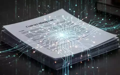 Stilisierte KI-Netzwerke oder Leiterplatte mit leuchtenden Linien über einem Stapel Rechtsdokumente, symbolisiert KI-Vertragsmanagement. - Foto: über boerse-global.de