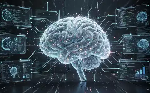 Leuchtendes, komplexes Netzwerk digitaler Datenpunkte, das ein stilisiertes Gehirn bildet, verbunden mit verschiedenen Programmier- und Schnittstellenelementen. - Foto: über boerse-global.de
