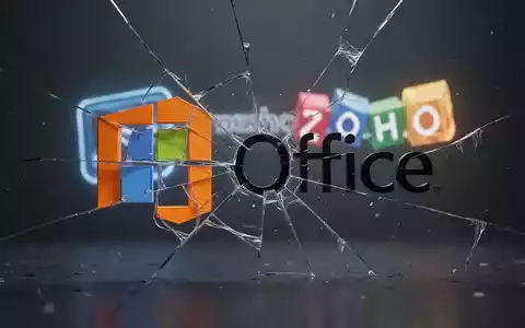 Fragmentiertes Microsoft Office-Logo mit subtilem Zoho-Logo im Hintergrund, Symbol für Marktwettbewerb. - Foto: über boerse-global.de