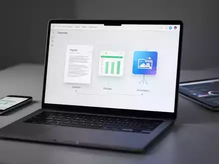 Ein Laptop zeigt eine Produktivitätsoberfläche, mit Smartphone und Tablet im Hintergrund, symbolisiert plattformübergreifende Funktionalität. - Foto: über boerse-global.de