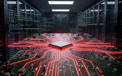 Leuchtend rote Platine mit abstrakten Code-Schnipseln, die die Entwicklung eines Botnets und Cyberbedrohungen symbolisiert. - Foto: über boerse-global.de