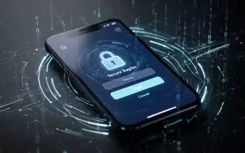 Ein Smartphone mit einem sicheren Anmeldebildschirm und einem Vorhängeschloss-Symbol, umgeben von digitalen Sicherheitselementen. - Foto: über boerse-global.de