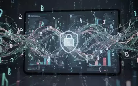Abstrakte Darstellung von Datenströmen und digitalen Symbolen, die KI-Regulierung und Transparenz symbolisieren. Ein Wasserzeichen-Symbol auf einem Bildschirm. - Foto: über boerse-global.de