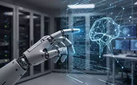 Eine hochentwickelte, blau schimmernde Roboterhand interagiert mit einer digitalen Code- oder Netzwerkoberfläche. - Foto: über boerse-global.de