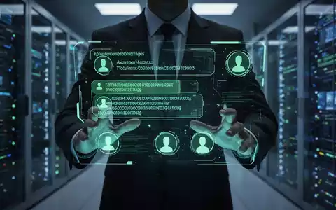 Eine dunkle Figur vor einem digitalen Interface, das verschlüsselte Nachrichten und Profilsymbole zeigt, symbolisiert Cyber-Spionage. - Foto: über boerse-global.de