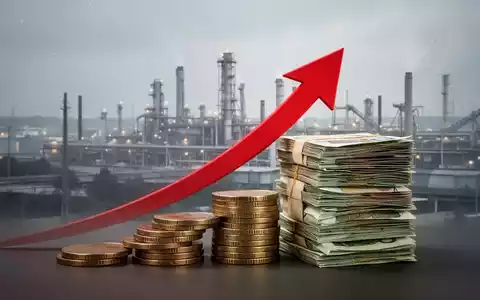 Eine aufwärts gerichtete rote Pfeilspitze neben einem Stapel von Münzen, die eine Beitragserhöhung symbolisiert, im Hintergrund eine Fabrik. - Foto: über boerse-global.de