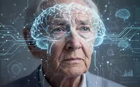 Ein futuristisches neuronales Netz überlagert das Gesicht eines älteren Menschen, symbolisiert die KI-gestützte Demenzprognose. - Foto: über boerse-global.de