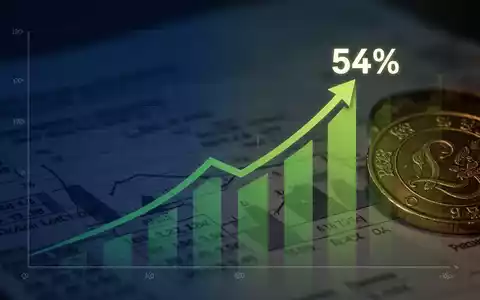 Ein stilisierter Finanzgraph mit einem Aufwärtstrend und dem Wert 54 %, umgeben von verschwommenen Finanzdokumenten und einer Münze. - Foto: über boerse-global.de