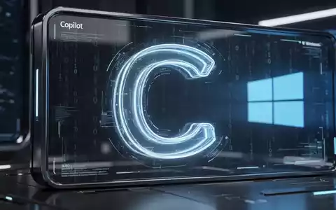 Leuchtendes, stilisiertes 'C' für Copilot auf futuristischem Interface, mit Binärcode und Windows-Logo im Hintergrund. - Foto: über boerse-global.de