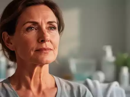 Eine nachdenkliche Frau mittleren Alters, die die Herausforderungen der Gewichtszunahme in der Perimenopause symbolisiert. - Foto: über boerse-global.de