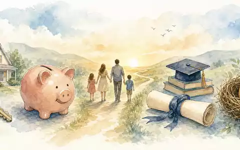 Aquarell-Illustration zeigt Lebensplanung mit Schlüssel, Sparschwein und Familie. MLP SE, ISIN DE0006569908 - Foto: THN