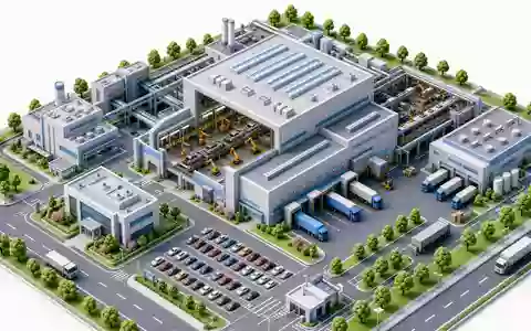 Isometrischer 3D-Render eines Miniatur-Automobilwerks mit Endmontagehalle und Logistik. Mercedes-Benz Group AG, ISIN DE0007100000 - Foto: THN