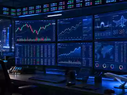 Trading-Screens mit MDAX-Chart und Luftfahrt-Aktienindex im BĂŒro. MTU Aero Engines AG, ISIN DE000A0D9PT0 - Foto: THN