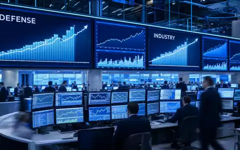 Rheinmetall AG (DE0007030009) Börsen-Editorial mit DAX-Tafel, Verteidigungs-Charts und Trader-Silhouetten in dichter Trading-Floor-Atmosphäre - Foto: THN
