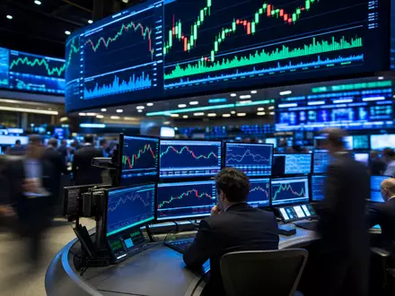 SAP SE (DE0007164600) DAX-Tafel mit Tech-Index und Trading-Floor-Bildschirmen mit Kurslinien im Börsen-Editorial-Stil - Foto: THN