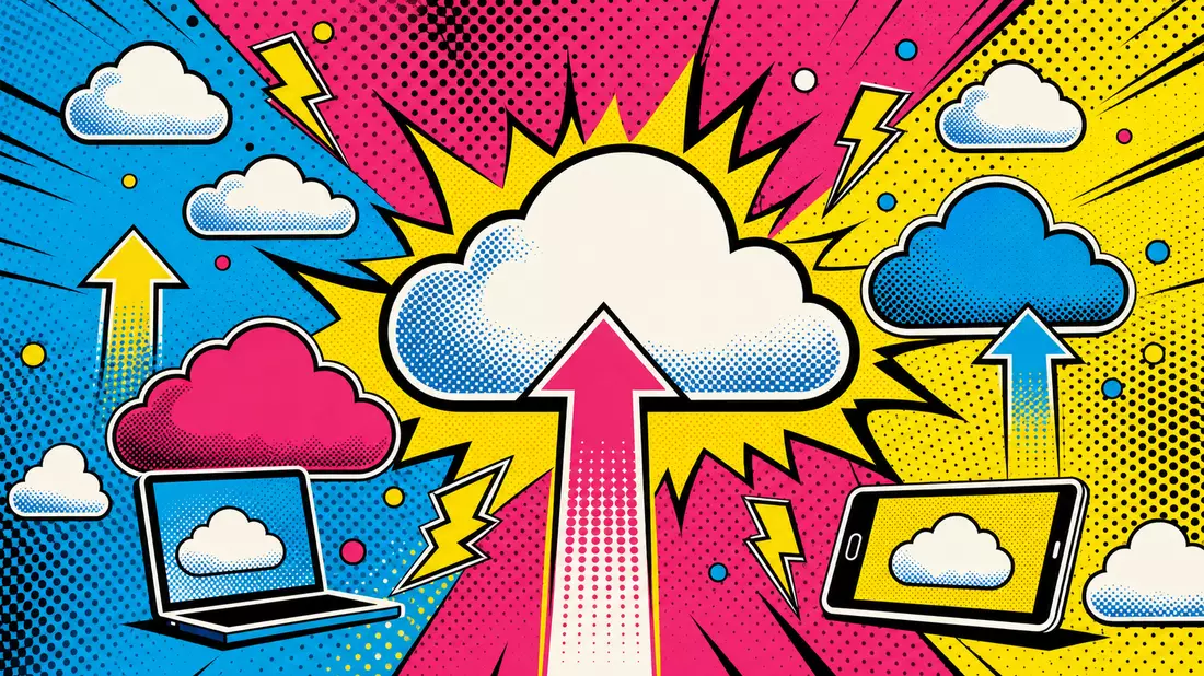 Pop-Art-Comic-Cloud-Symbole im Halftone-Raster mit leuchtenden Knall-Farben