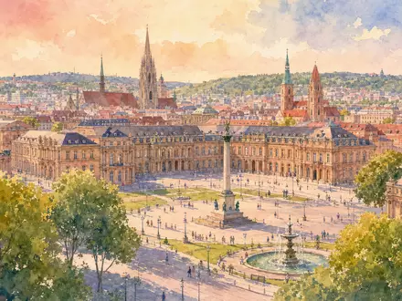 Porsche AG Stammaktie DE000PAG9113: Stuttgarter Schlossplatz als Aquarell in weichen Pastell Farbtönen - Foto: THN