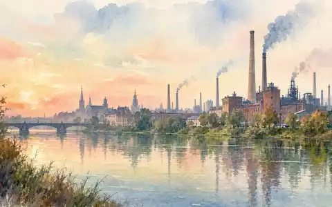 Volkswagen AG Vz (DE0007664039) – Aquarell der Wolfsburger Stadtkulisse mit Kraftwerk-Schornsteinen in Pastelltönen - Foto: THN