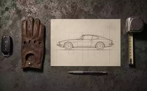 Volkswagen AG Vz (DE0007664039) – Flatlay zeigt Autoschlüssel, Lederhandschuh und Karosserie-Skizze auf Werkstattboden - Foto: THN