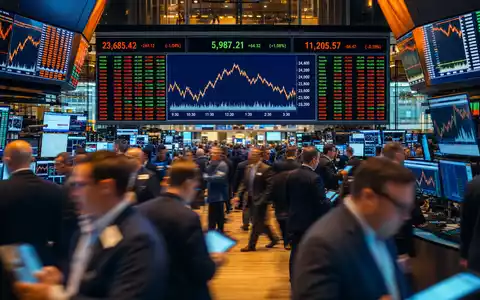 Volkswagen AG Vz (DE0007664039) – Editorialfoto eines Trading-Floors mit DAX-Index-Charts auf großen Anzeigetafeln - Foto: THN