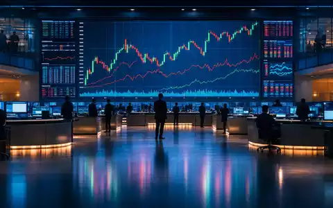 Vossloh AG (DE0007667107) im Börsen-Editorial: SDAX-Industrie-Index-Charts leuchten auf einem großen Handelsraum-Display in blauem Licht - Foto: THN