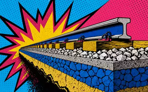 Vossloh AG (DE0007667107) als Pop-Art-Illustration: Bahnschwelle und Schiene in knalligen Halftone-Farben und Comic-Stil - Foto: THN