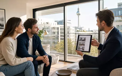 Scout24 SE (DE000A12DM80) verbindet Wohnungssuchende und Anbieter digital, wie diese realistische Berliner Besichtigungsszene zeigt - Foto: THN