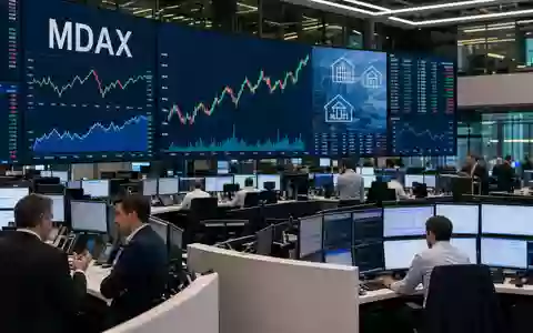 Die Handelssaal-Szene mit MDAX-Charts zeigt die Börsennotierung von Scout24 SE (DE000A12DM80) an der Frankfurter Xetra-Börse - Foto: THN