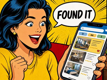 Die farbenfrohe Comic-Szene mit Wohnungssuche-App symbolisiert humorvoll den digitalen Erfolg von Scout24 SE (DE000A12DM80) - Foto: THN