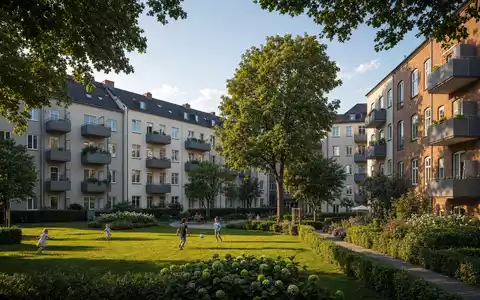 Vonovia SE DE000A1ML7J1 – sanierte Mehrfamilien-Wohnsiedlung mit grünen Innenhöfen und Balkonen am Nachmittag - Foto: THN