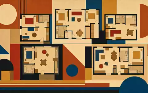 Vonovia SE DE000A1ML7J1 – Bauhaus-Poster mit stilisierten Grundrissen in Erdfarben und konstruktivistischer Geometrie - Foto: THN