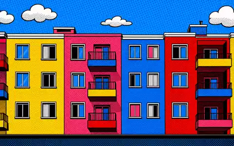 Vonovia SE DE000A1ML7J1 – stilisiertes Wohnhaus im Pop-Art-Halftone-Raster mit leuchtenden Primärfarben und Comic-Ästhetik - Foto: THN