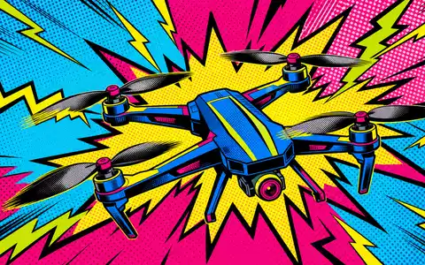 DroneShield Ltd (AU000000DRO1) als knallbuntes Pop-Art-Comic mit stilisierter Drohne und Störwellen im Halftone-Raster - Foto: THN