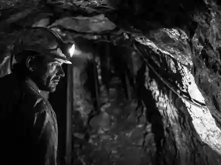 Almonty Industries Inc dokumentiert CA0203987072 durch Bergmann mit Helm und Lampe im Minentunnel - Foto: THN