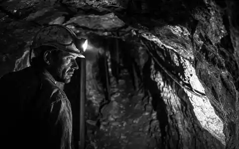 Almonty Industries Inc dokumentiert CA0203987072 durch Bergmann mit Helm und Lampe im Minentunnel - Foto: THN