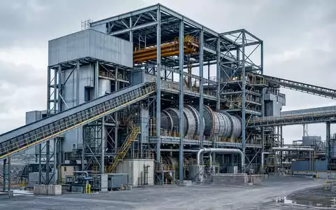 Almonty Industries Inc zeigt die Wolfram-Aufbereitungsanlage CA0203987072 mit Stahlrahmen und industriellen Förderbändern - Foto: THN